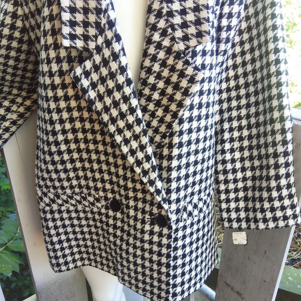 Vintage 80s Retro Houndstooth Oversized Jacket Lapel Blazer Women 14 - Picture 6 of 10
